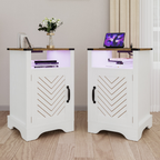 LED Lights Farmhouse Wooden End Table with Charging Station