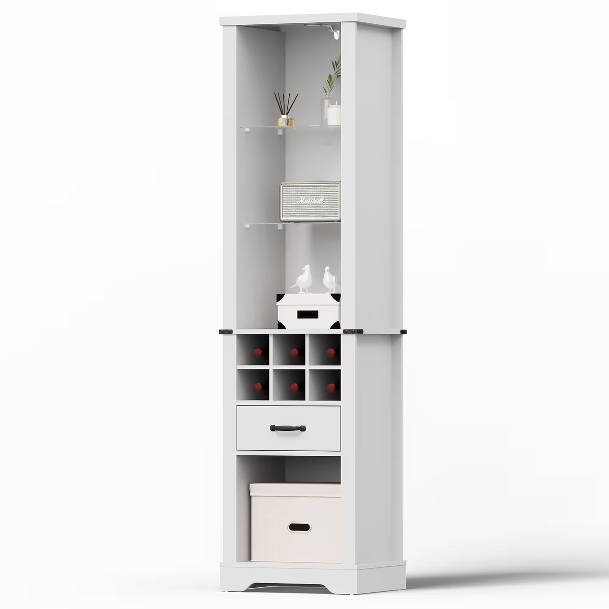 75'' Tall Storage Cabinet with LED Light,Pantry Wine Storage Rack