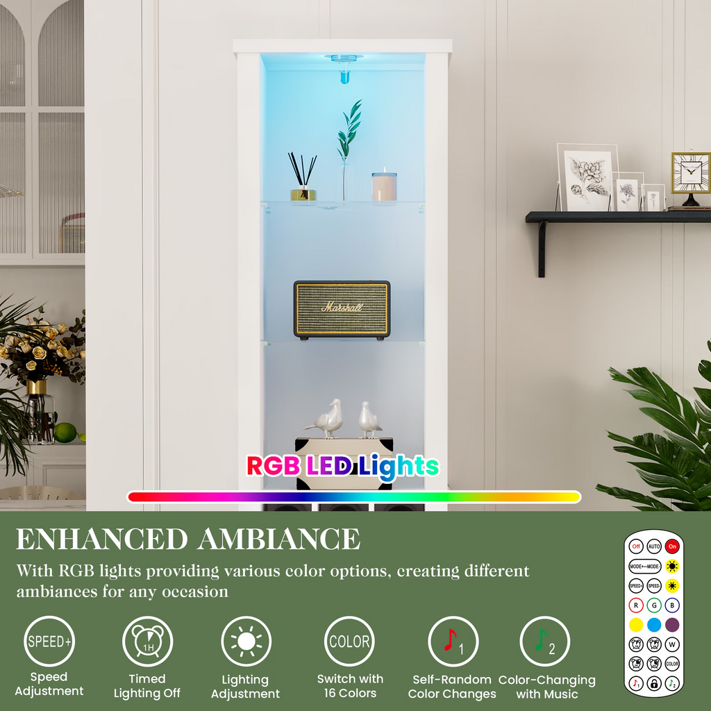 75'' Tall Storage Cabinet with LED Light,Pantry Wine Storage Rack