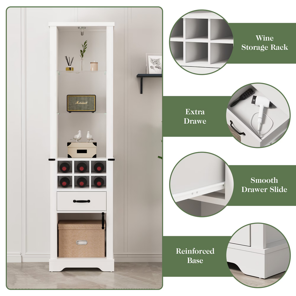 75'' Tall Storage Cabinet with LED Light,Pantry Wine Storage Rack