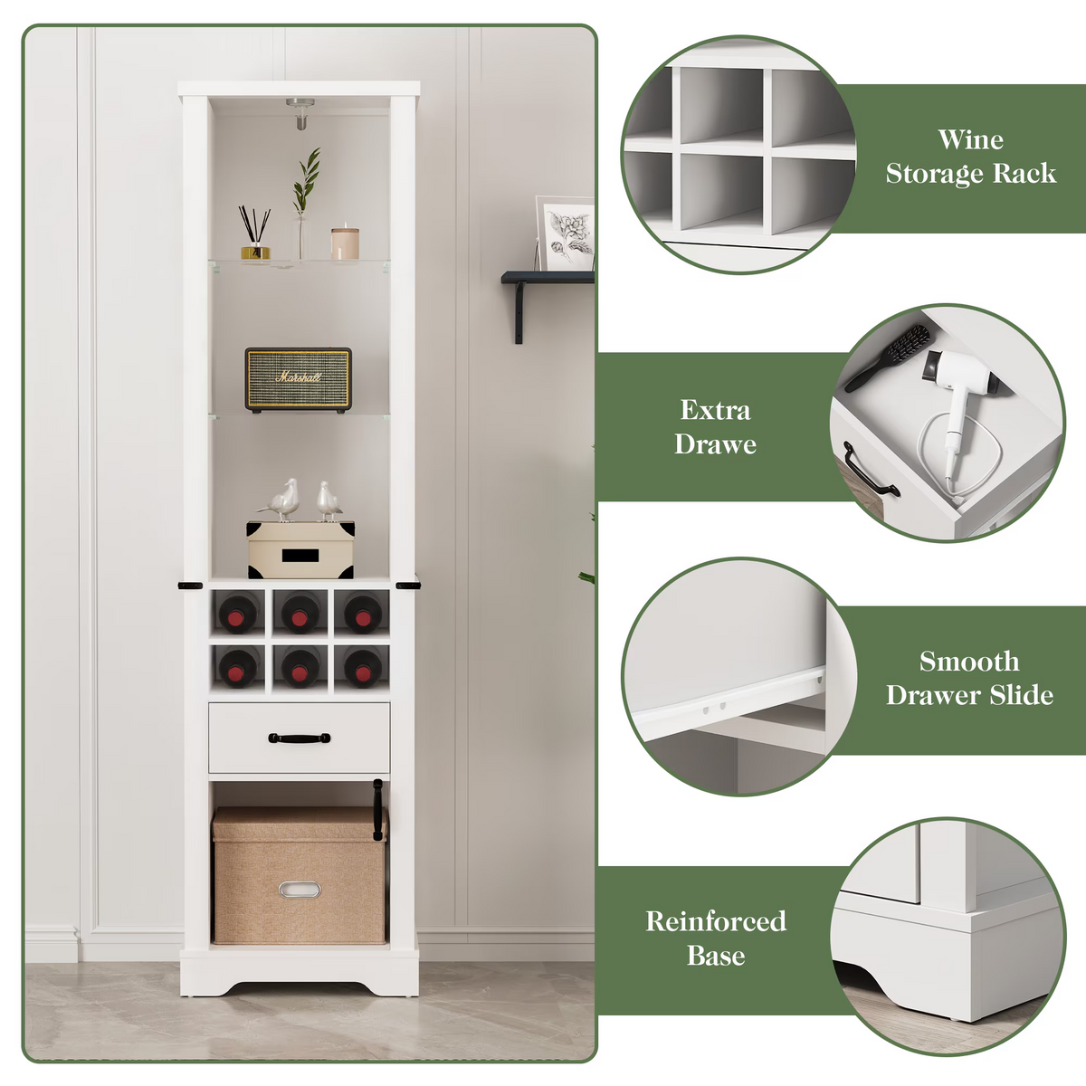 75'' Tall Storage Cabinet with LED Light,Pantry Wine Storage Rack