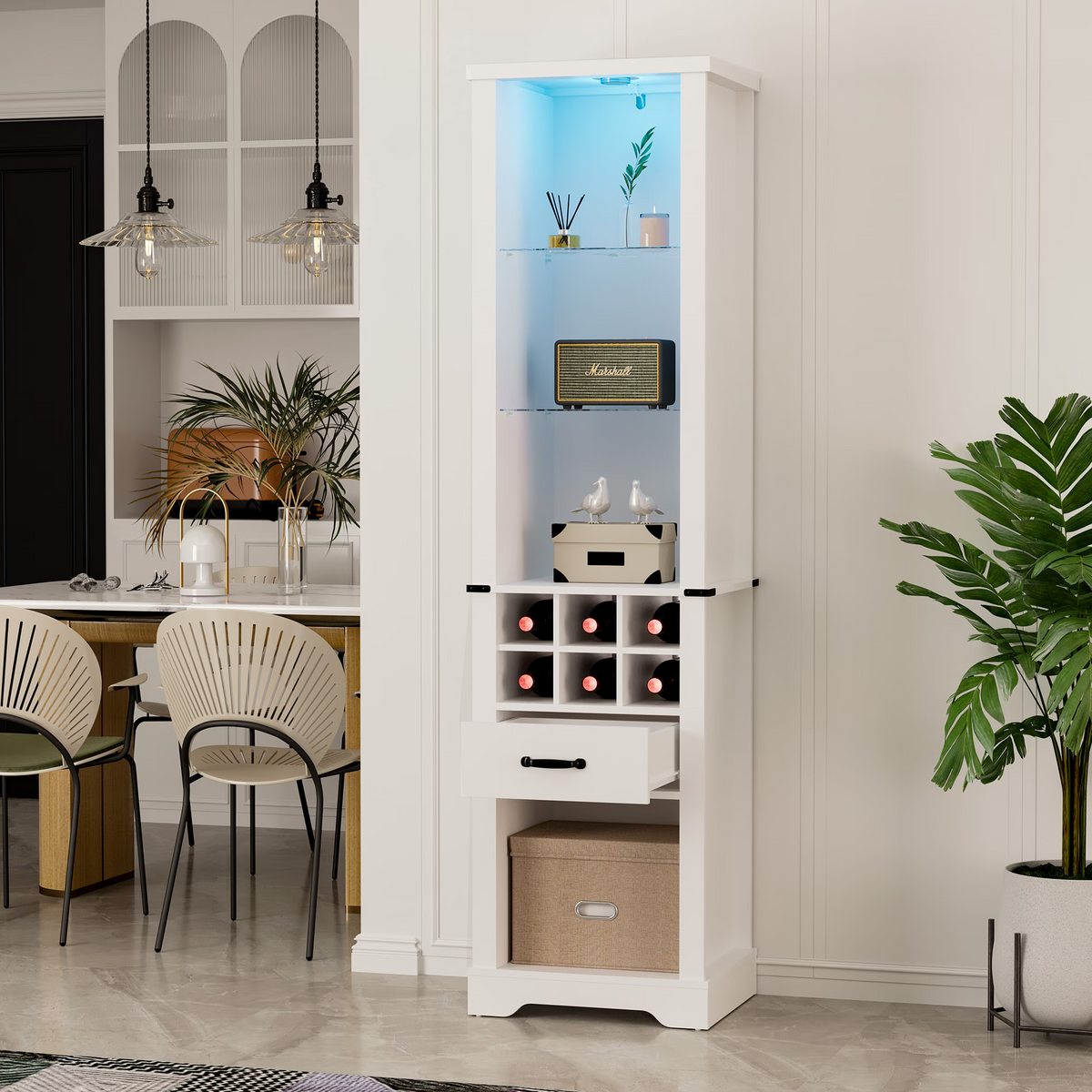 75'' Tall Storage Cabinet with LED Light,Pantry Wine Storage Rack