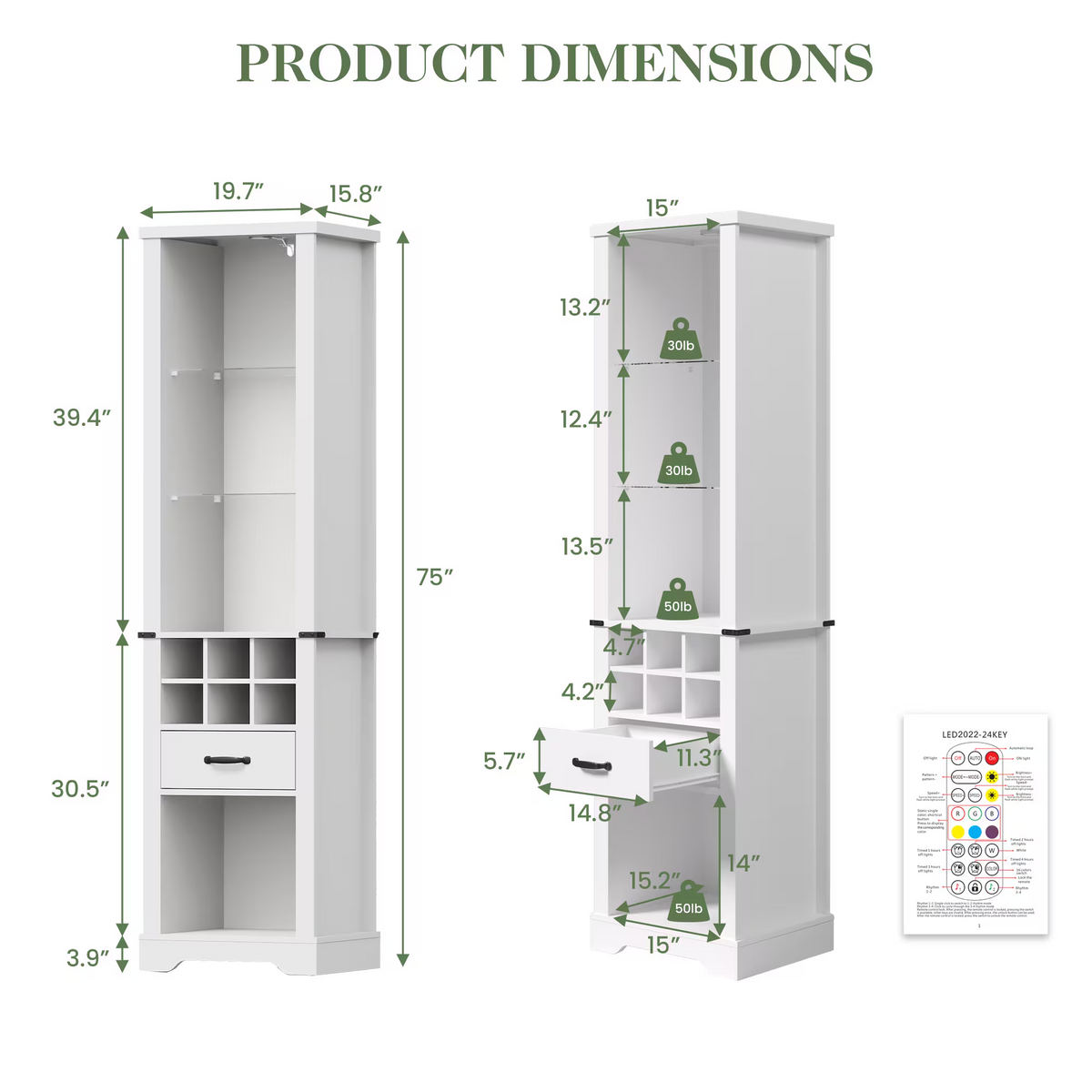 75'' Tall Storage Cabinet with LED Light,Pantry Wine Storage Rack