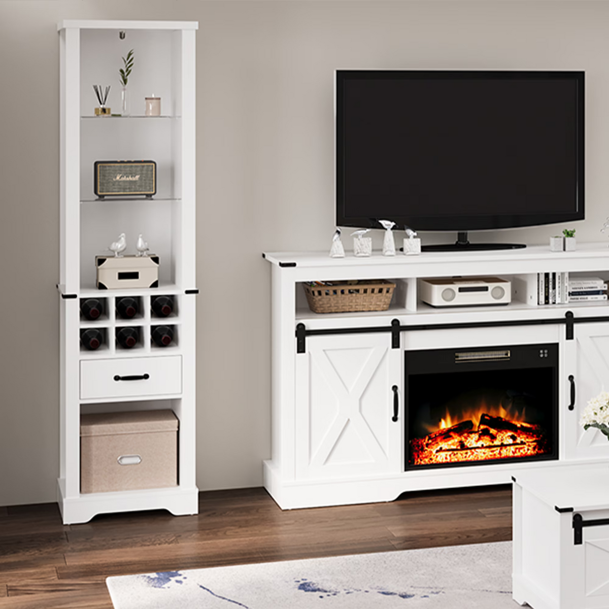 75'' Tall Storage Cabinet with LED Light,Pantry Wine Storage Rack