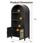 70'' Boho Rattan Arched Storage Cabinet with Adjustable Shelves, Black