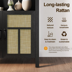 70'' Boho Rattan Arched Storage Cabinet with Adjustable Shelves, Black