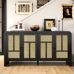 59'' Boho Rattan Sideboard Buffet Cabinet with Storage 4 Doors