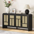 59'' Boho Rattan Sideboard Buffet Cabinet with Storage 4 Doors