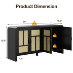 59'' Boho Rattan Sideboard Buffet Cabinet with Storage 4 Doors