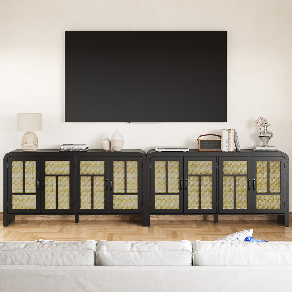 59'' Boho Rattan Sideboard Buffet Cabinet with Storage 4 Doors