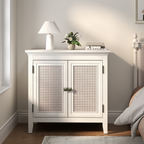 Storage Buffet Cabinet with Rattan Doors Adjustable Shelf,Beige