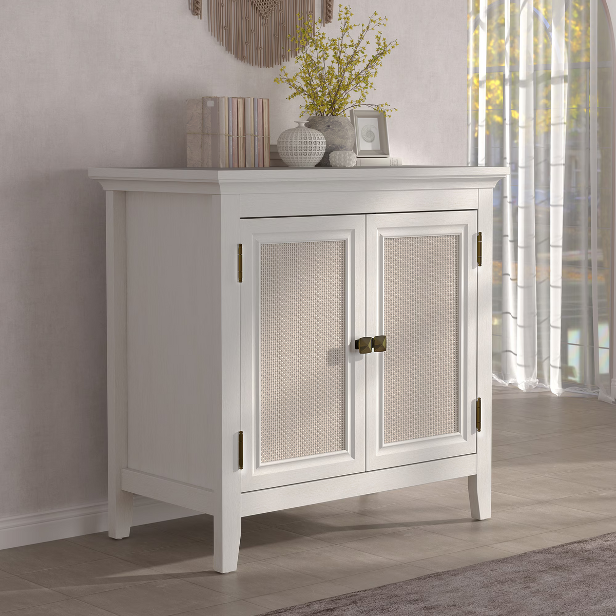 Storage Buffet Cabinet with Rattan Doors Adjustable Shelf,Beige