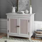 Storage Buffet Cabinet with Rattan Doors Adjustable Shelf,Beige