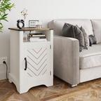 Farmhouse Wooden Nightstand End Table with Charging Station