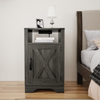 Farmhouse Wooden Nightstand End Table with Charging Station