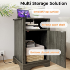 Farmhouse Wooden Nightstand End Table with Charging Station
