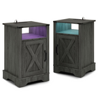 LED Lights Farmhouse Wooden End Table with Charging Station