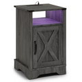 LED Lights Farmhouse Wooden End Table with Charging Station