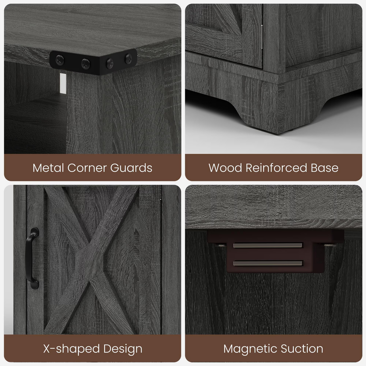 LED Lights Farmhouse Wooden End Table with Charging Station