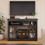 55'' Farmhouse TV Stand with Glass Doors & LED Lights