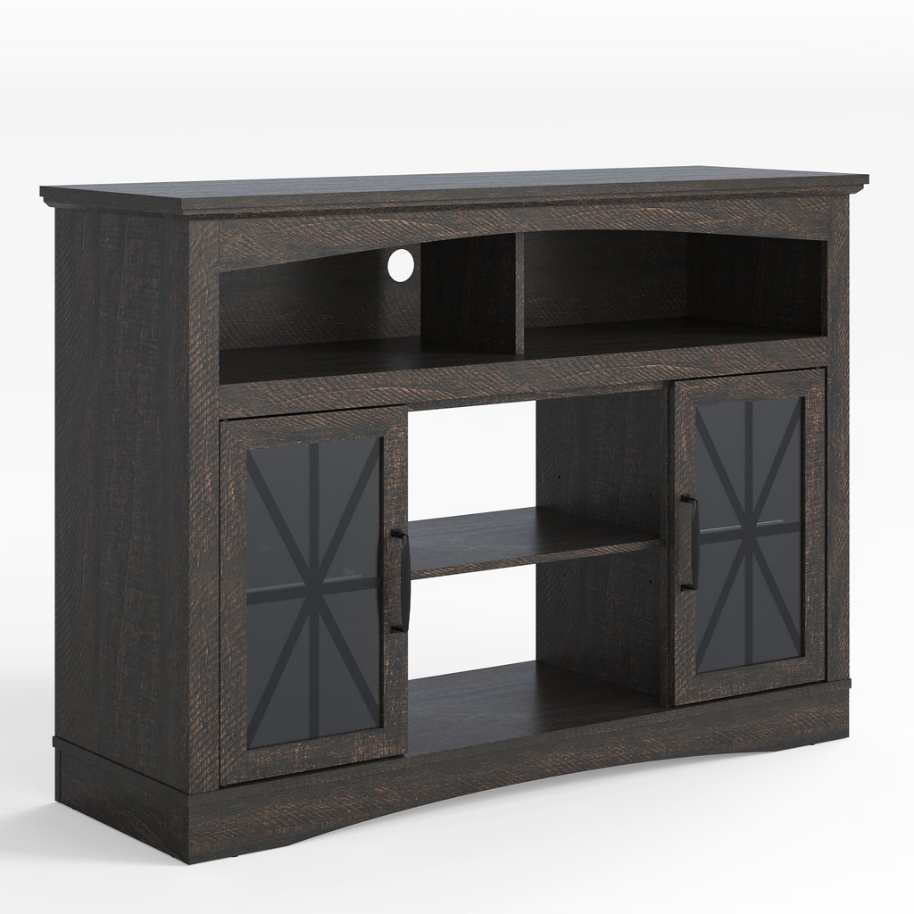 55'' Farmhouse TV Stand with Glass Doors & LED Lights