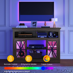 55'' Farmhouse TV Stand with Glass Doors & LED Lights