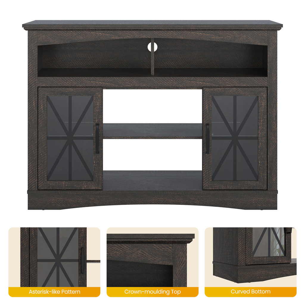 55'' Farmhouse TV Stand with Glass Doors & LED Lights