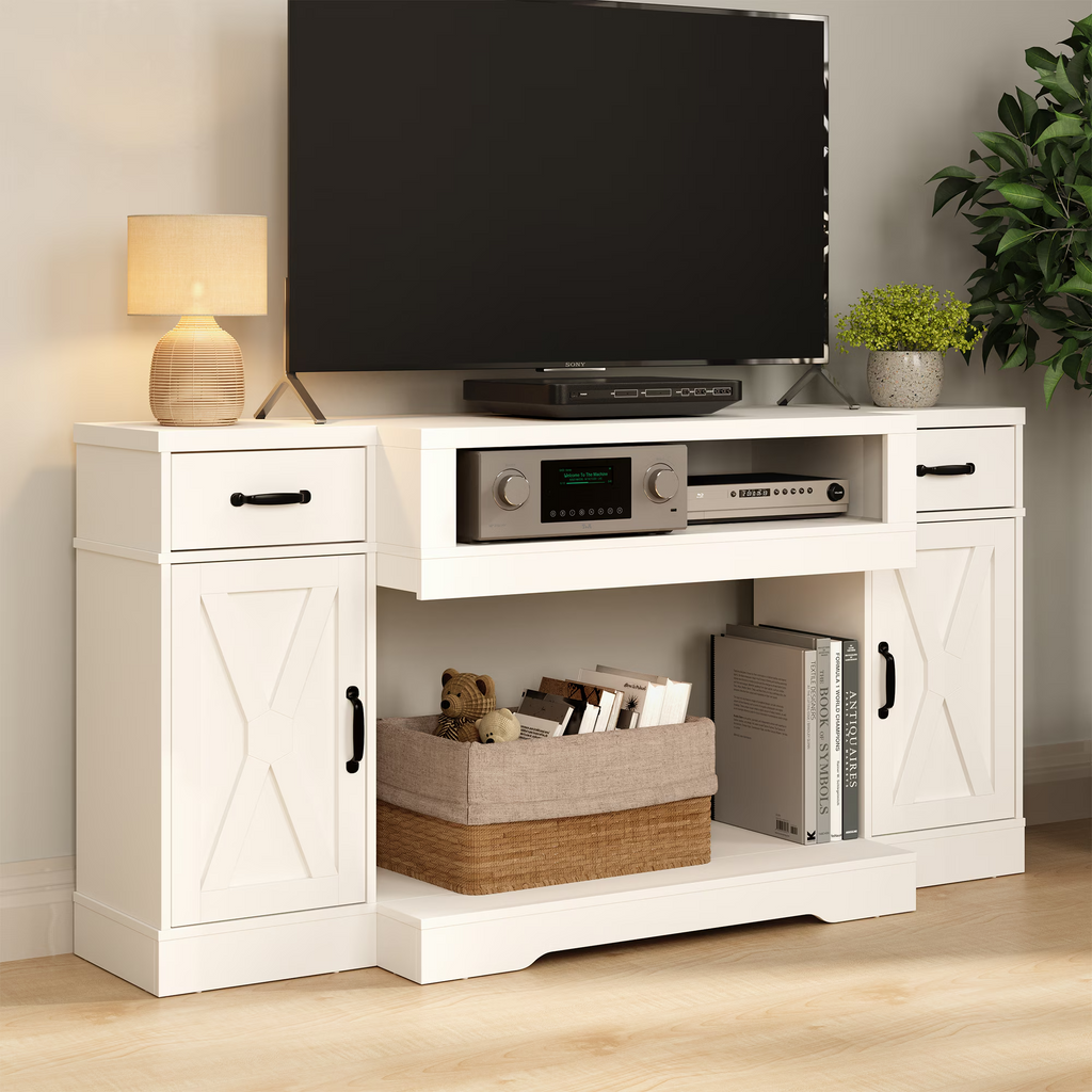 75''TV Stands with Adjustable Shelves & Double-Door
