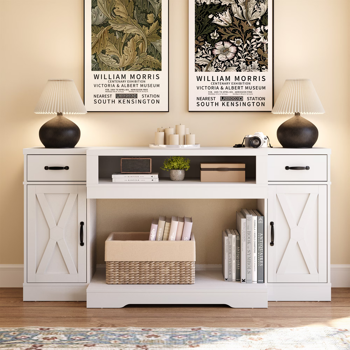75''TV Stands with Adjustable Shelves & Double-Door