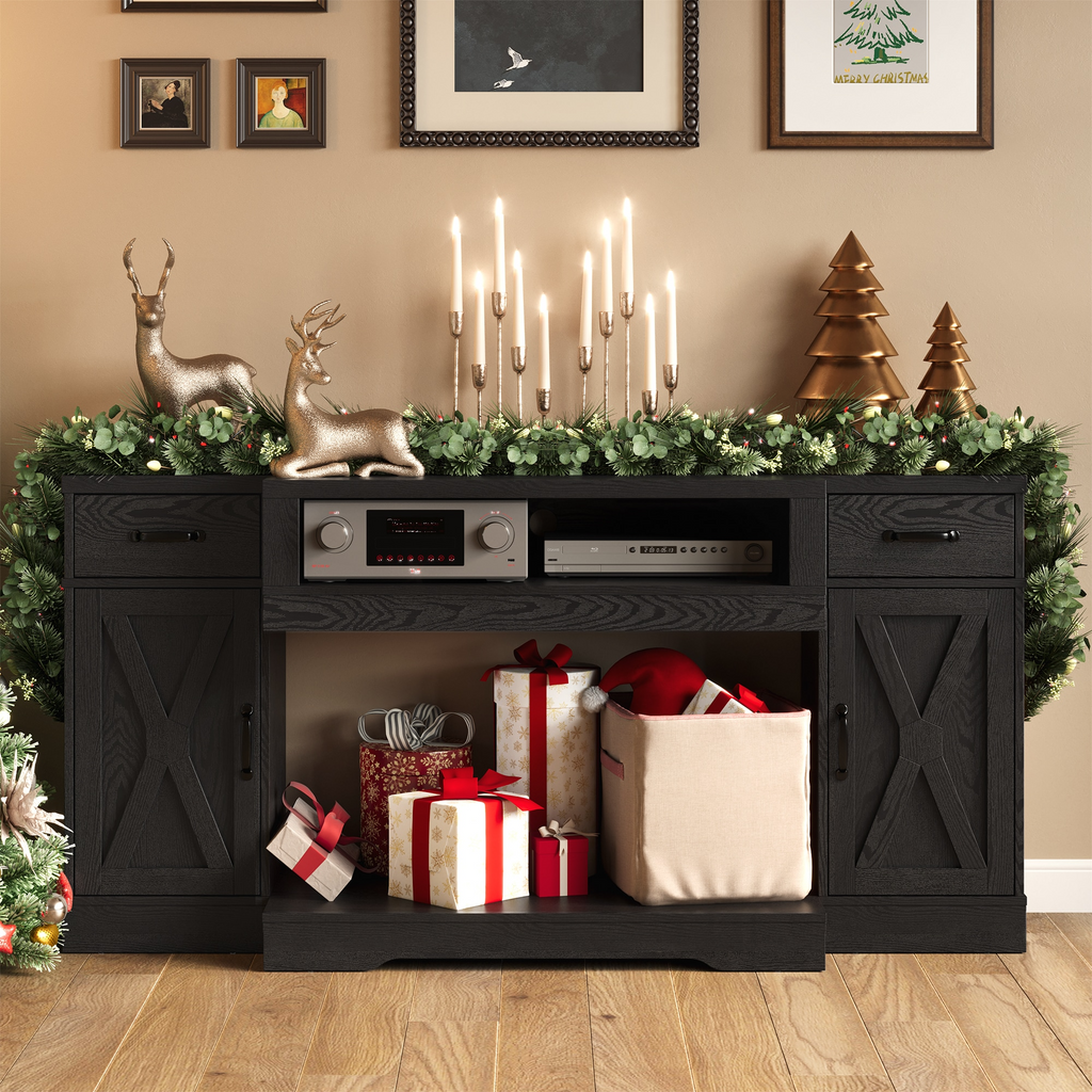 75''TV Stands with Adjustable Shelves & Double-Door