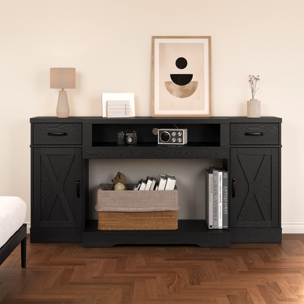 75''TV Stands with Adjustable Shelves & Double-Door