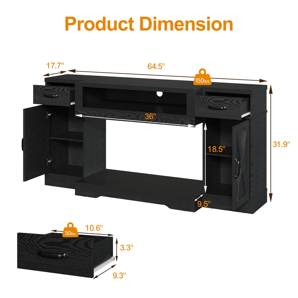75''TV Stands with Adjustable Shelves & Double-Door