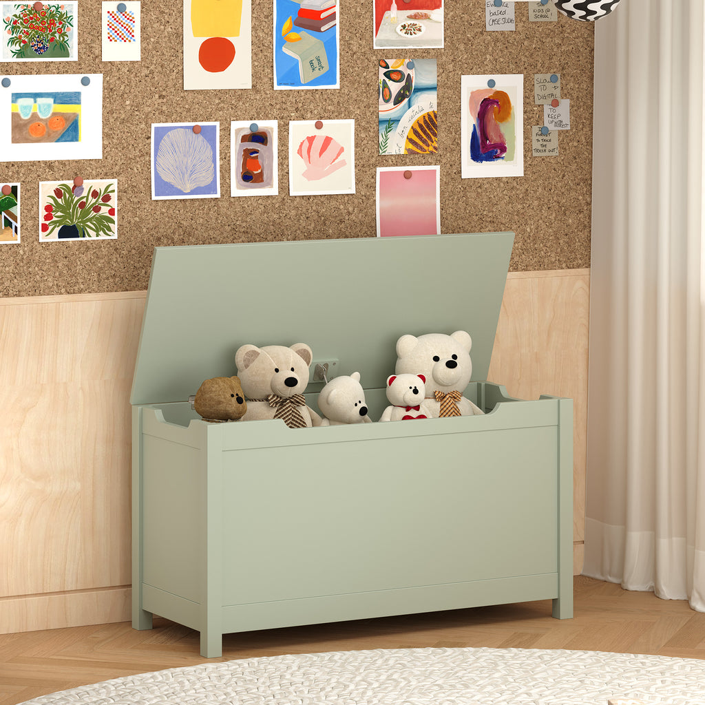 Wooden Toy Box Storage Organizer with Safety Hinged Lid