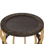 35" Vintage Curved Legs Boho Rattan Solid Wood Round Coffee Table,Black Brown