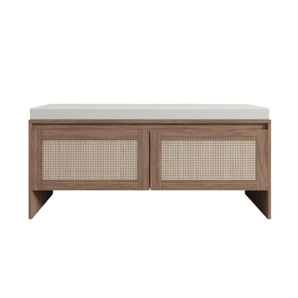 PP Rattan Storage Bench with Cushion,Shoe Cabinet with 2 Doors