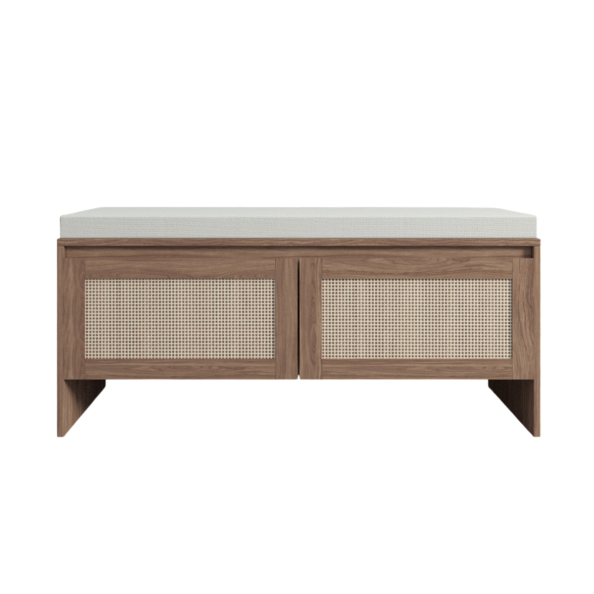 PP Rattan Storage Bench with Cushion,Shoe Cabinet with 2 Doors