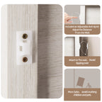 Farmhouse Nightstand Boho End Table with 2 Rattan Decor Drawers,Grayish White