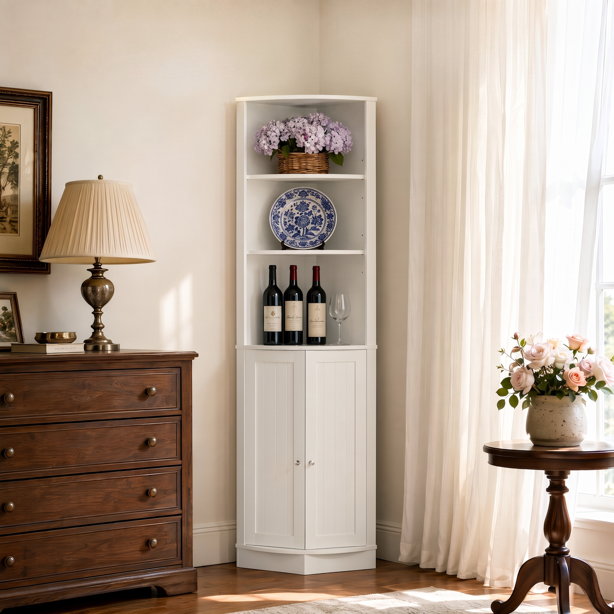 67" Tall Corner Cabinet with 2 Doors and Adjustable Shelves