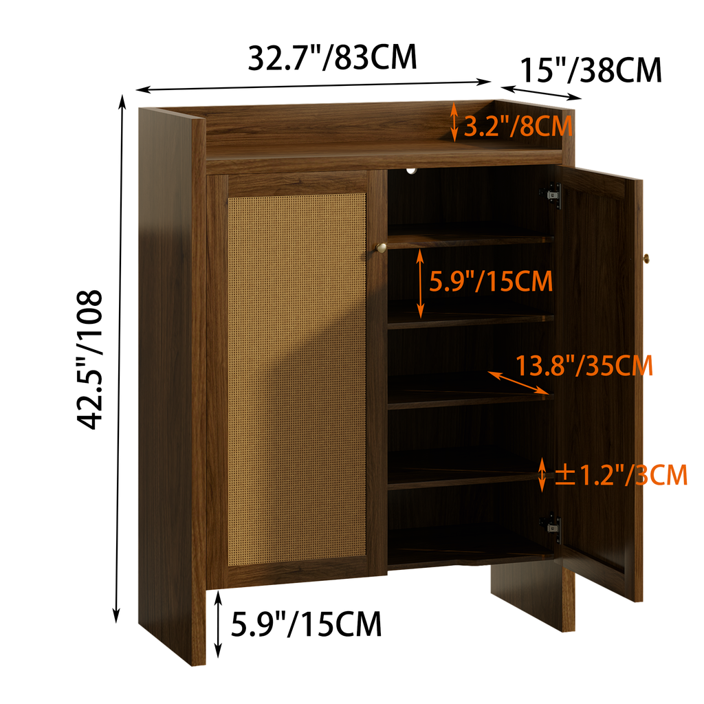 42.5" Rattan Shoe Cabinet with Door,6-Tier with Adjustable Shelve