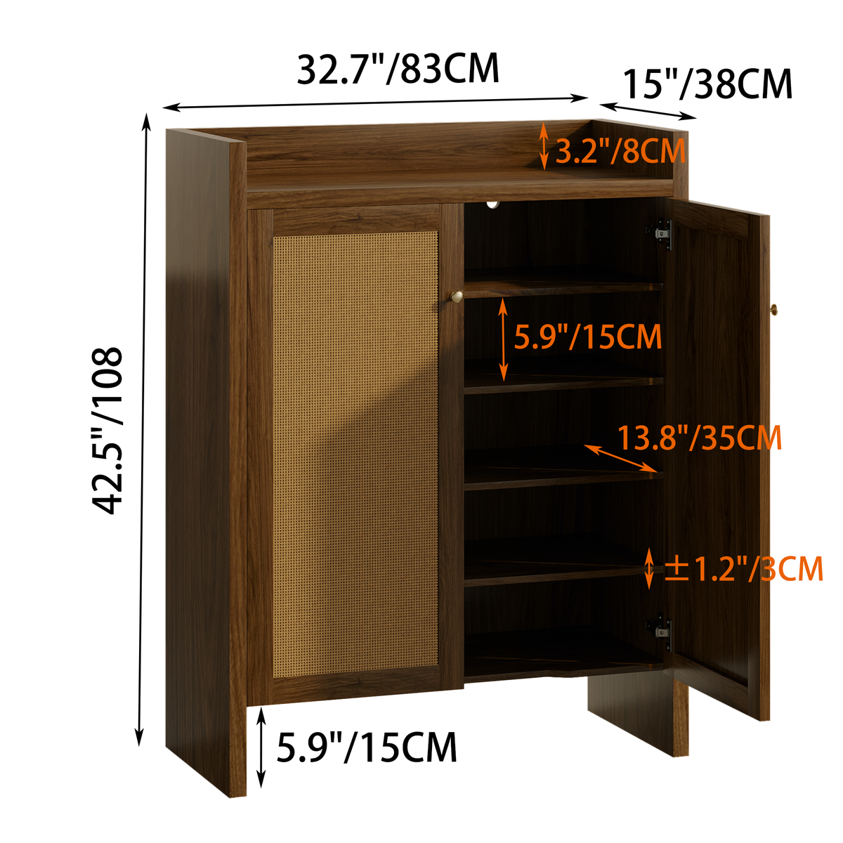 42.5" Rattan Shoe Cabinet with Door,6-Tier with Adjustable Shelve